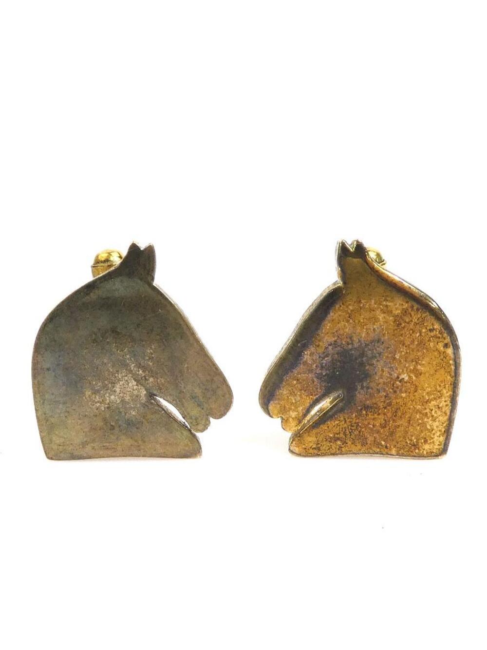 Auth Hermes Horse Head Cufflinks Gold #373964H11B